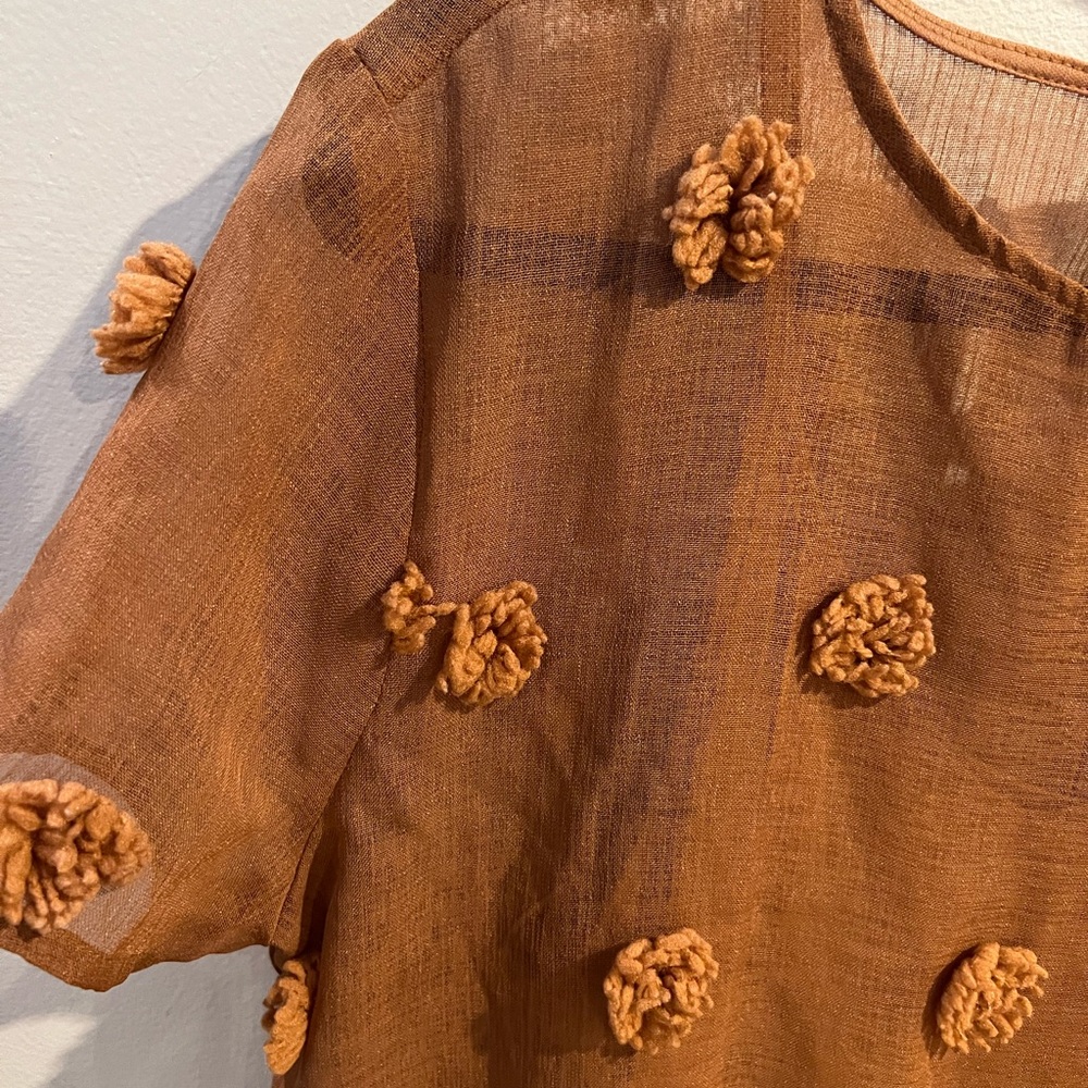 Entro Brown Pom-Pom Detail Women's Top - Picture 3 of 6